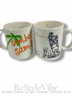 STARBUCKS Set of 2 Mugs 1999 Vintage Coffee Cups Samba Design Tropical Retro